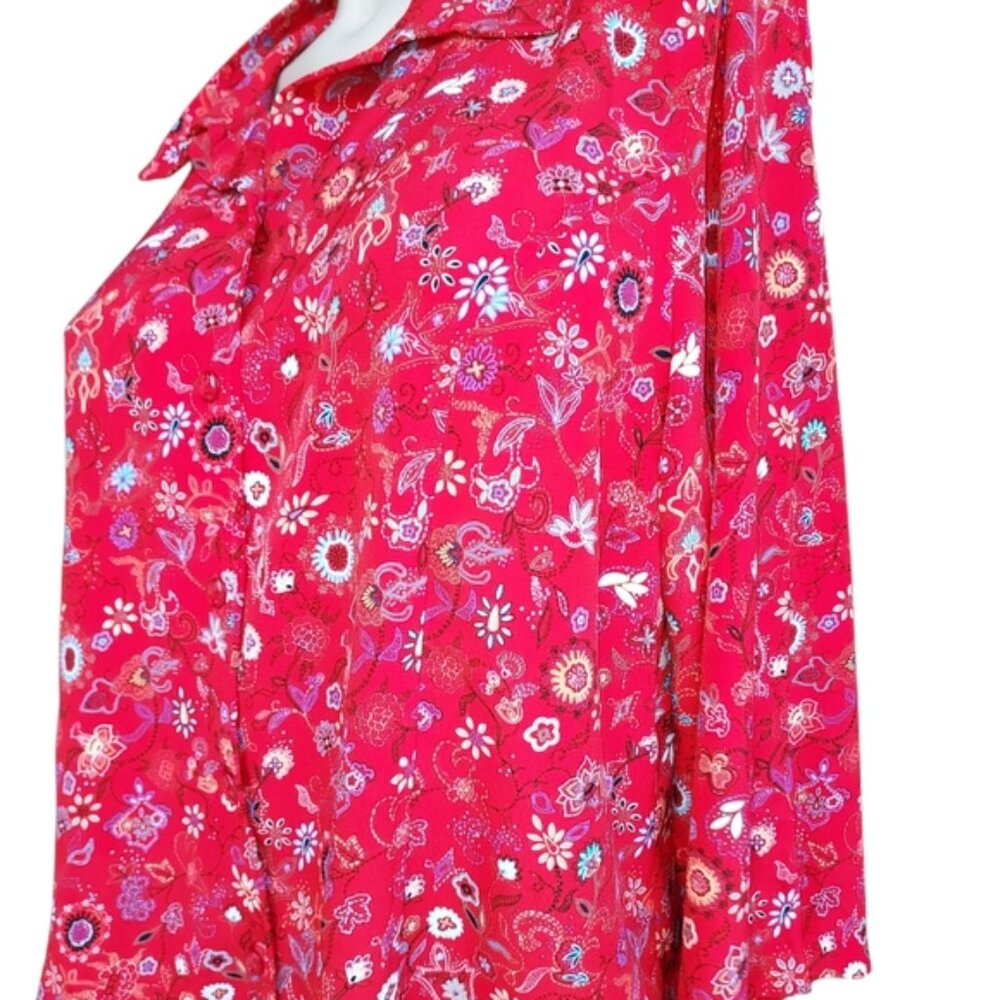 Christopher and Banks Size XL Women's Floral 3/4 Sleeve Red Button Down Top - Picture 11 of 16